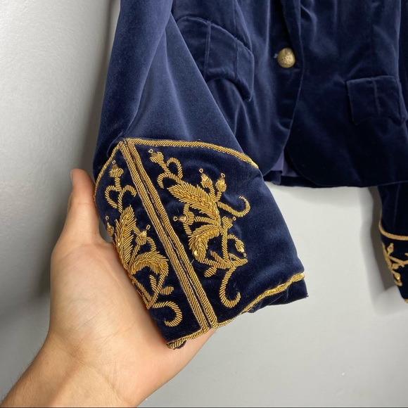 Ralph Lauren Black Label Vintage Navy Blue Velvet Jacket Gold Embroidered C1 - Picture 3 of 12